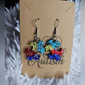 Autism Awareness Sparkling Puzzle Heart Earrings